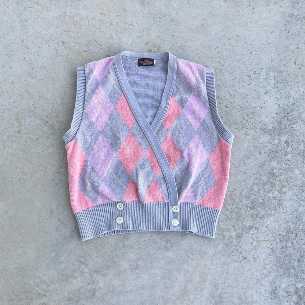 Vintage 80s 90s Sweater Vest Made in USA Argyle Print Vest Women's Large